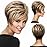 RENERSHOW Short Wigs for White Women Layered Brown Ombre Blonde Pixie Wig Synthetic Short Hair Wig with Bangs Mix Color Natural Looking Daily Party