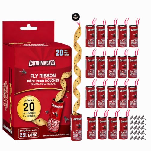 Catchmaster Fly Ribbon 20-Pack, Bug & Fly Traps Outdoor and Indoor, Premium Adhesive Sticky Strips &...