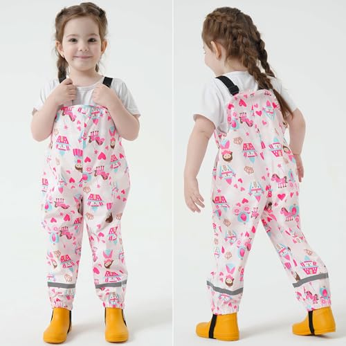 Image of Toddlers Waterproof Rain Bib Pants, Boys Girls Rain Pants Kids Overalls Rain Trousers Lightweight Mud Pants Rainwear