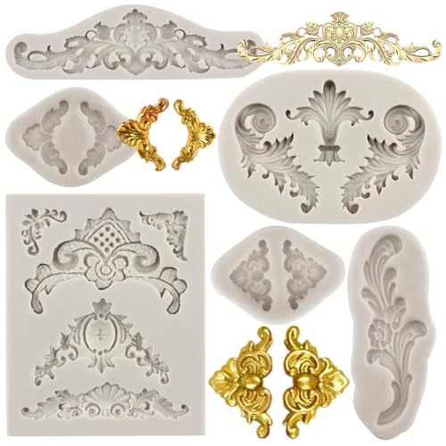 Image of MINFEIDMS Baroque Style Silicone Molds Curlicues Scroll Lace Fondant Molds Vintage Relief Flower Mold Filigree Mold For Cake Decorating Cupcake Topper Candy Chocolate Gum Paste Polymer Clay Set Of 6