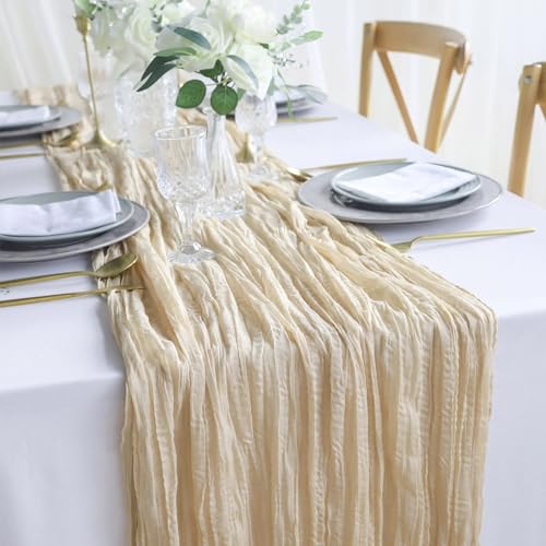 Newthinking 4 Packs Cheesecloth Table Runner, 10ft Cream Cheesecloth Table Runner, Rustic Gauze Fabric Table Runner for Wedding Table Decoration Holiday Party, 90X300CM - Cosy Home Interiors Newthinking 4 Packs Cheesecloth Table Runner, 10ft Cream Cheesecloth Table Runner, Rustic Gauze Fabric Table Runner for Wedding Table Decoration Holiday Party, 90X300CM - Image 2