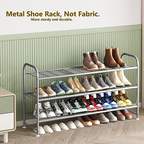 Image of LINZINAR Shoe Rack 3 Tier Long Metal Shoe Organizer for Closet Entryway Grey