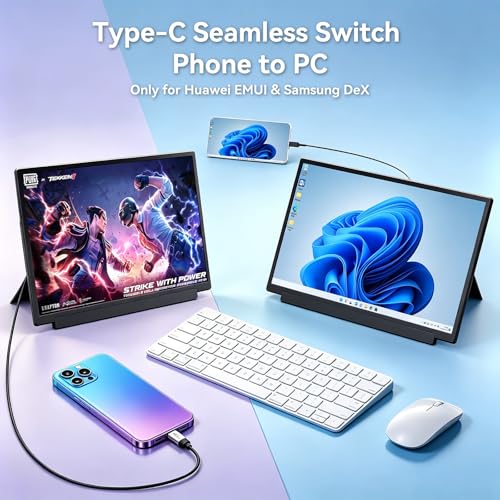 Image of Teamgee 15.6 inch Laptop Screen Extender with PC /Mobile Mode Switch, 3-in-1 Portable Monitor for Office & Travel, Anti-Fingerprint Kevlar Back, Universal Fit for Laptops & Multi Systems