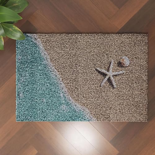 Image of Generic Beach Starfish Latch Hook Rug Kit for Adults DIY Carpet Cushion with Printed Canvas Crochet Yarn Craft Hook and Latch Tapestry for Home Decor Pets Warm Pads 60x40cm, As Main Picture