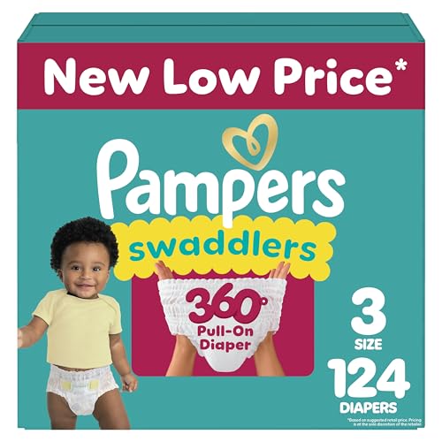 Image of Pampers Diapers - Swaddlers 360° - Size 3, 124 Count, up to 100% Leakproof Comfy Dry Fit, Designed for Easy Changes, Pull On Baby Diaper (Packaging May Vary)
