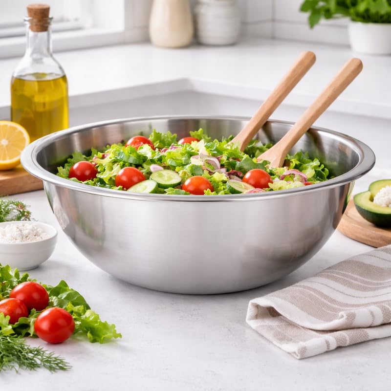 Image of KMW Stainless Steel Mixing Bowl Regular 5 Qt (4.75 litres) | with Comfortable Grip | Stainless Steel Build (Set of 2 Bowls)