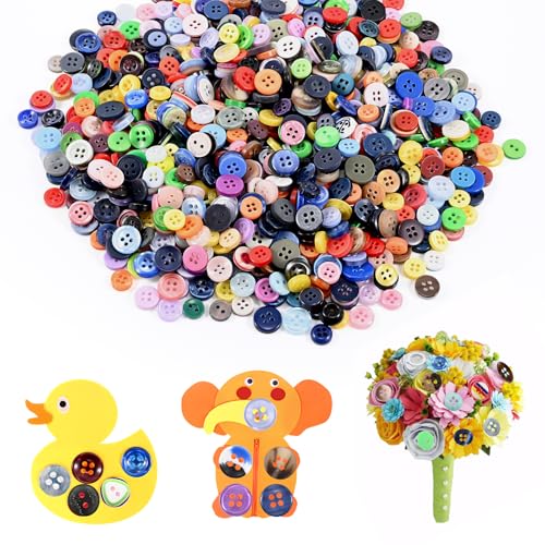 1000 botões coloridos caramelos, pequenos botões de plástico, para artesanato, para crianças, em diferentes tamanhos e cores, para crianças, artesanato, pintura, presente, decoração (7 a 15 mm)