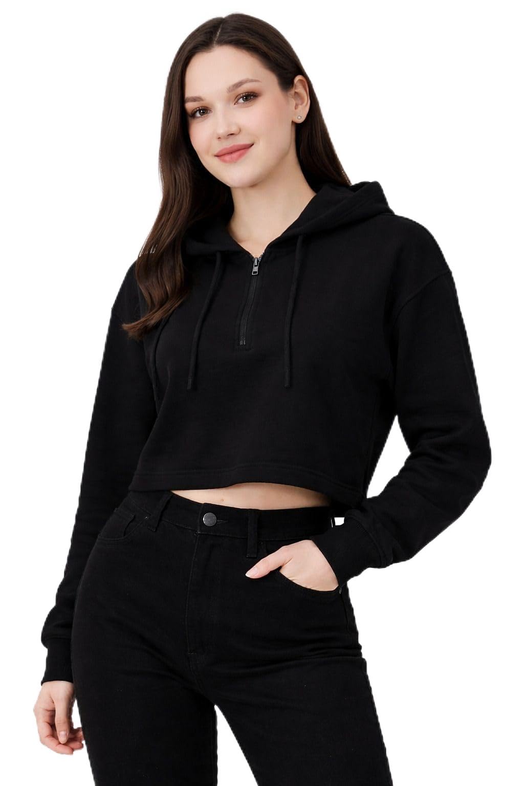 Women's Half Zip Hoodie | Full Sleeve Hooded Sweatshirt | Soft Fleece Fabric | Relaxed Fit | Casual Winter Wear-image-6