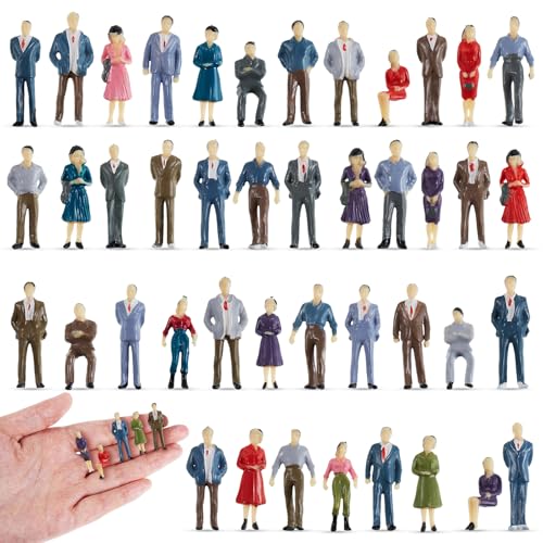 Juexica 50 Pcs 1: 75 Scale Mini People Figurines 0.98 Inch Model Trains Architectural Painted People Figures Tiny Plastic Miniature Figurines Sitting Standing Model for Miniature Scenes