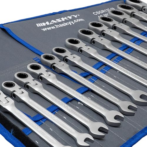 HASKYY Gelenk-Ratschenschlüssel Satz 13-tlg Set 8-32 mm Gabelschlüssel Ratschen Schlüssel