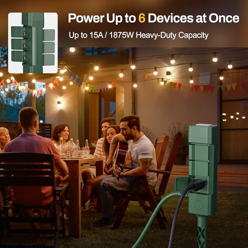 BN-LINK 25ft Outdoor Extension Cord Waterproof with Power Stake, 6 Outlets Power Strip Weatherproof, 14/3 SJTW Heavy Duty Power Cord for String Lights & Christmas Decorations, ETL - Thumbnail 2