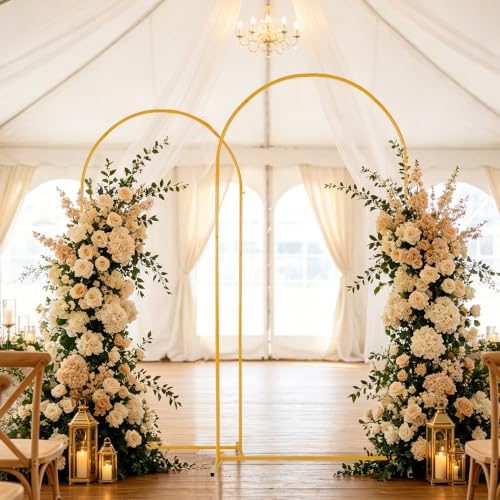 Image of Vincidern 2pcs Metal Wedding Arch Backdrop Stand 6.6FT, 5.9FT, Party Arch Stand, Balloon Arch Backdrop for Wedding Ceremony, Baby Shower, Birthday Party, Bridal Shower, Graduation Evrnts Decor, Gold