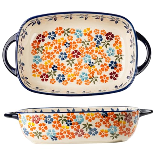Xoeryoy Platos de Cacerola para Horno, Plato de cerámica Rectangular de 13x7.5x3 Pulgadas para Hornear con Orejas, Resistente al Calor, es fácil de Limpiar una Ban &&