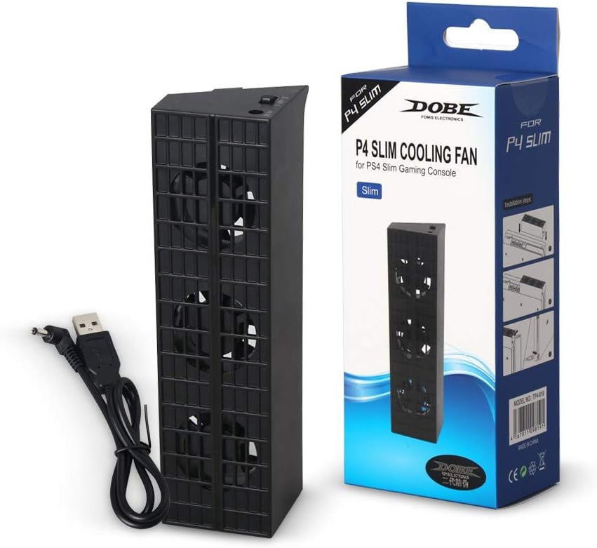 PS4 Slim Cooler - USB External 3-Fan Super Turbo Temperature Cooling Fan with USB Cable Black for Sony Playstation 4 Slim Gaming Console