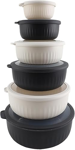 COOK WITH COLOR - Juego de tazones de preparación anchos con tapas, para mezclar, de plástico, pequeños y apilables (color negroblanco)
