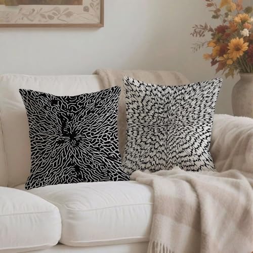 Housse coussin 80x80cm double face imperméable avec fermeture éclair invisible motif noir - 4