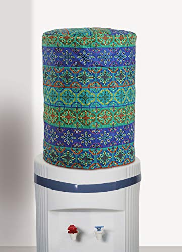 Image of Swayam 20 Litre Bottle Cover for Home & Office | Bottle Protector | Lace Closure at Bottom | Machine Washable | Environment Friendly | Digitally Printed | 44cm x 42cm x 32cm - Blue
