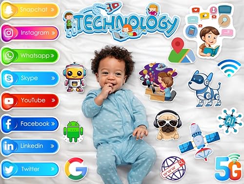 Image of 21+ Pcs Technology Photo Booth Props | Social Media Theme Cards | Whatsapp, Instagram, Facebook Props | Baby Photoshoot & Party Decorations | Premium Cardstock Material