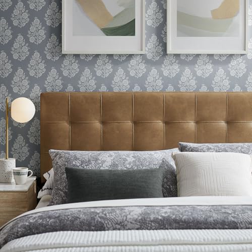 Image of Modway Lily Faux Leather Queen Size Headboard with Biscuit Tufting in Toast - Vegan Leather Upholstery with Padded Design and 5 Height-Adjustable Mounts