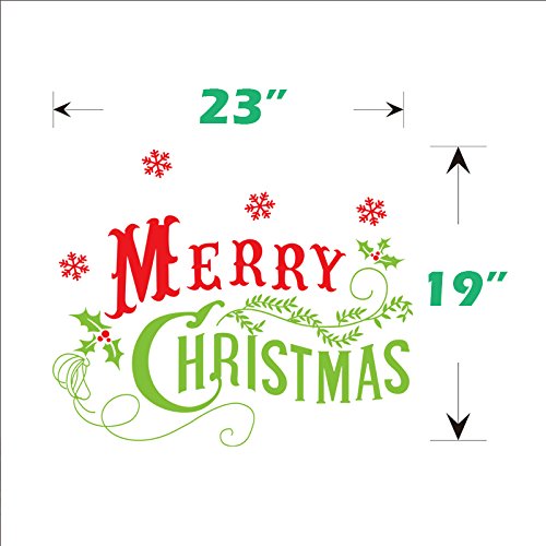 Dnven Green And Red Merry Christmas Quotes Lettering Vinyl Words Graphic Wall Stickers Wall Decals Door Windows Stickers Glass Decals For Kids Rooms Nursery Living Rooms Bedrooms 23 Inches X 19 Inches #TOP4