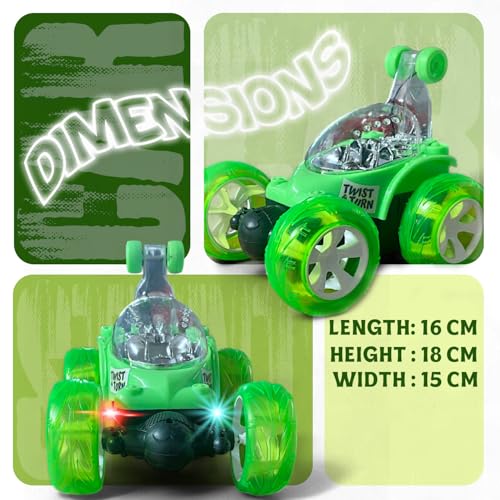 Image of Smartboy's 360-Degree Rotational High Speed 5 Way Remote Controlled Stunt Car Toy Vehicle with 3D Lightning and Musical for Boys Girls Kids - Rechargeable with USB Charging Cable (9802 - Green)
