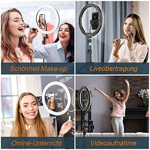 LED Ringlicht mit Stativ Handy,10" Selfie Ringleuchte mit 63" Stativ Bluetooth Fernbedienung USB-betrieben 3 Farbe &10 Helligkeitsstufen,Ringleuchte für YouTube, Tiktok,Live-Stream,Makeup – Bild 8