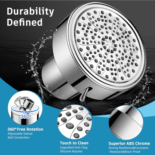Image of FEELSO Filtered Shower Head High Pressure, Shower Head with Filter for Hard Water Softener, 6 Settings Bathroom Rain Showerhead to Remove Chlorine and Heavy Metals