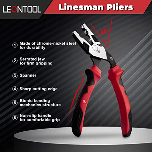 LEONTOOL High Leverage Combination Pliers 7 Inch Angled Head Linesman Pliers with Wire Cutter Heavy Duty Screw Nipper Professional Hand Tool Saving 35 Percent Labour - Image 2