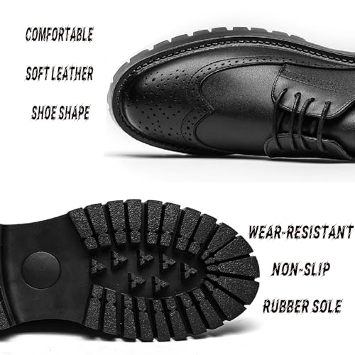 Men's Black Wingtip Platform Formal Oxford Shoes Classic Round Toe Lug Sole Chunky Heel Lace-Up Dress Brogue Shoes Breathable Non-Slip Party Prom Dating Business Shoes4