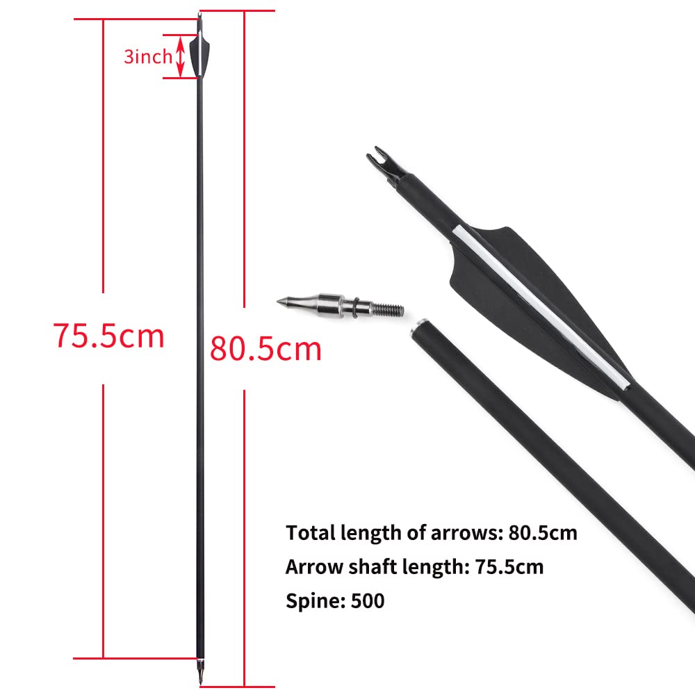 30 Zoll Bogenschießen Carbonpfeile，Jagdpfeile，Zielübungspfeile，Spine 500，für Bogenschießen Compound & Recurve & Traditional Bow 12/24St