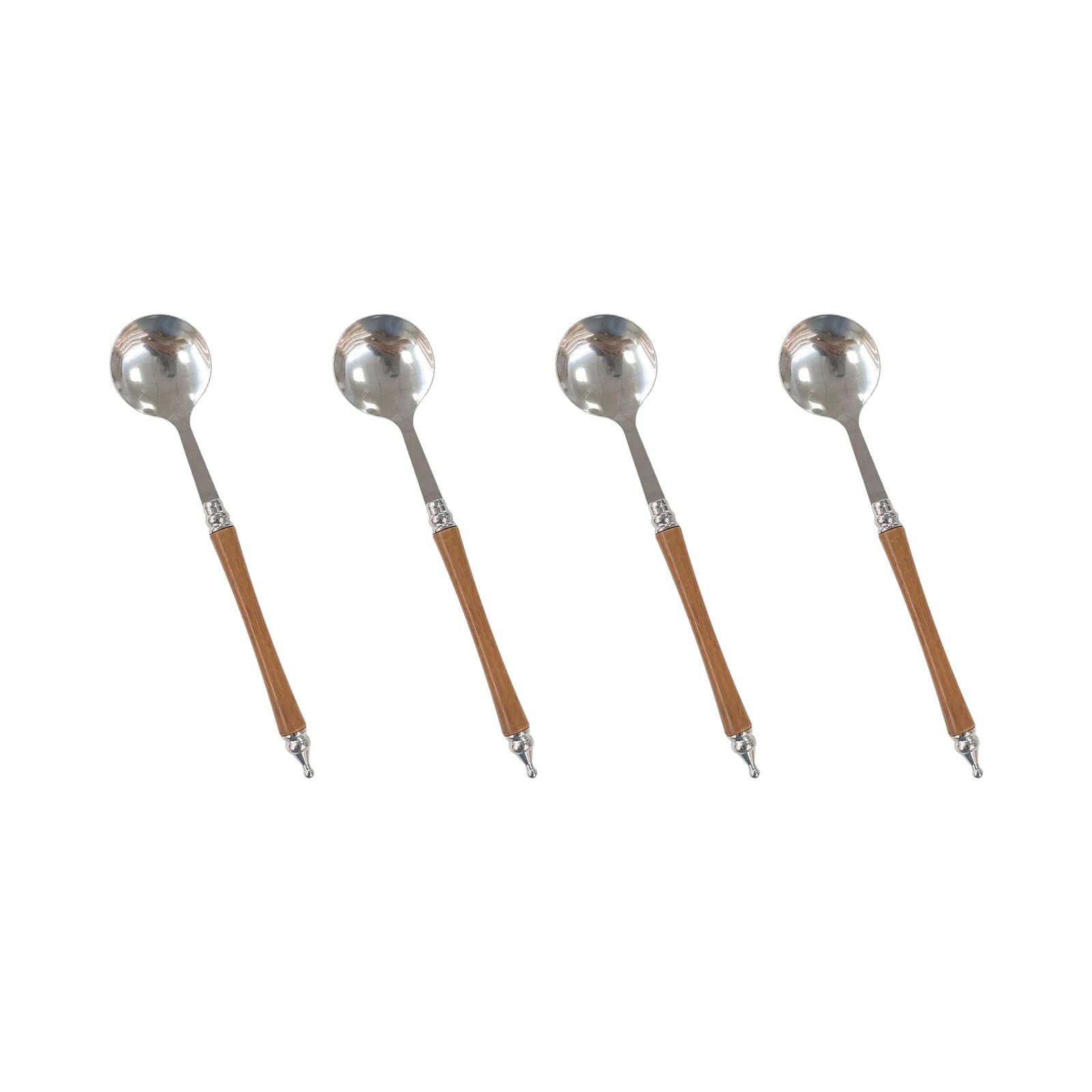 carotoe Stainless Steels Kitchen Round Spoons with Smooth Wood Handle 4 Pack Eating Utensils for Safe Serving and Stirring Kitchen Round Spoon with Wood Handle