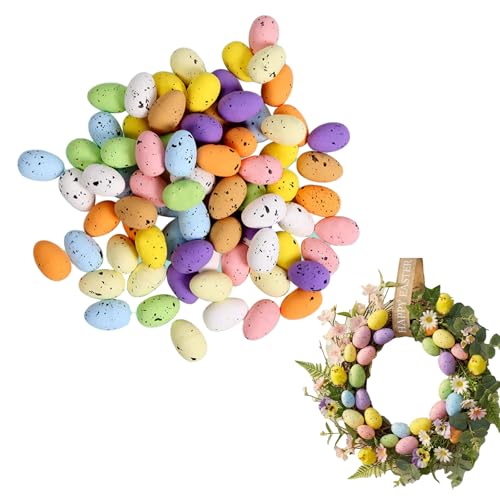 EUYKQNOI 100Pcs Oeufs Mousse de Pâques Multicolores Easter Décorations Artisanales Mini Oeufs Mouchetés Ornements de Jardin Bricolage Décoration de Pâques