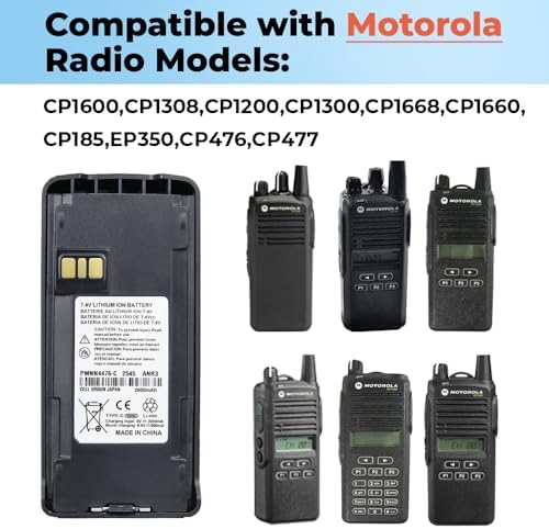 PMNN4476-C Battery Type-C Li-ion Battery for Moto-rola Two Way Radio CP185 XIR C1200 CP100D C2660 CP1200 CP1300 EP350 CP476 CP477 CP1300 CP1600 CP1660 Replacement PMNN4476 PMNN4081/4082/4080 Battery - 2