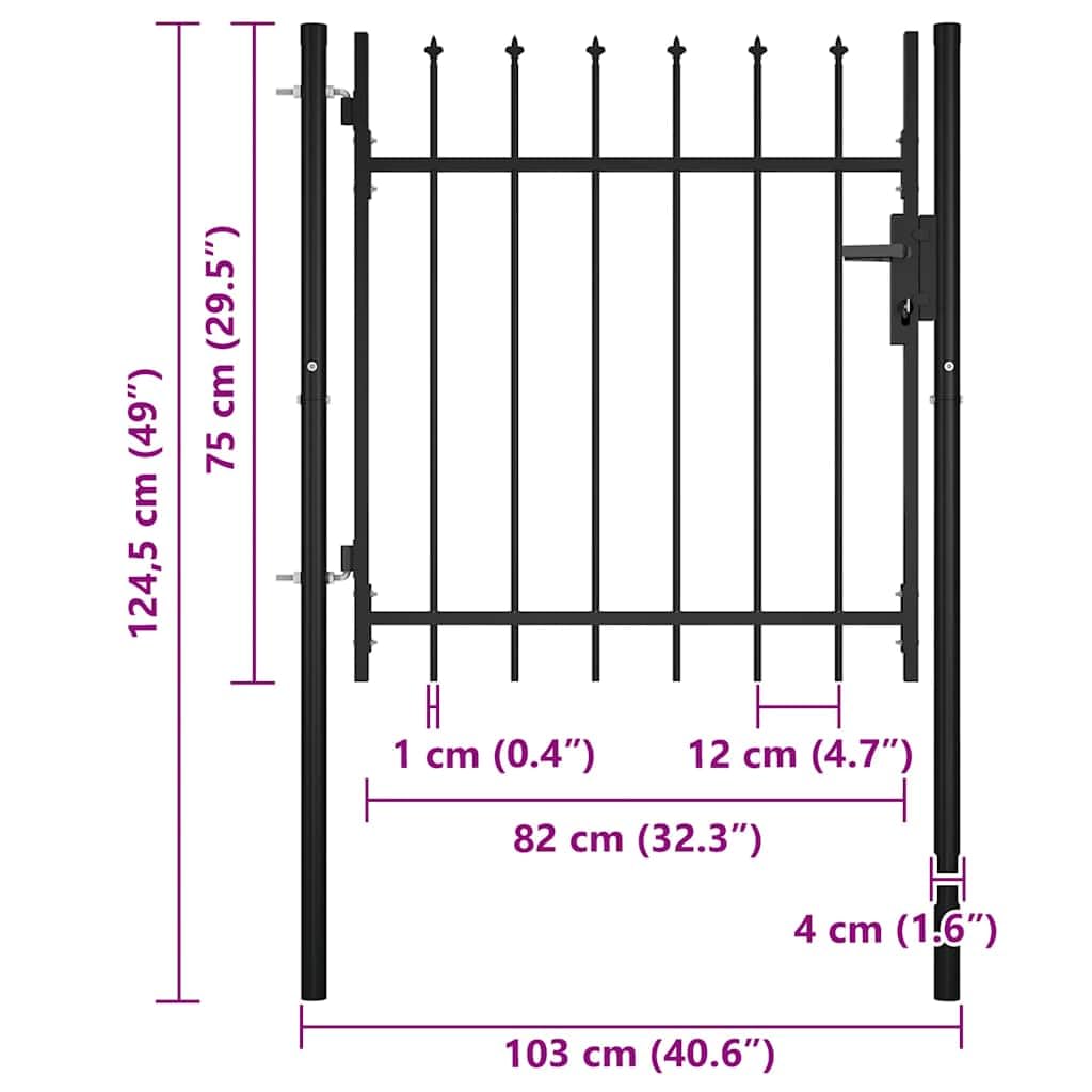 Puerta Cerca Jardin 100x75 cm Acero Punta Lanza | Revestimiento en polvo antioxidante, bisagra con bloqueo rapido, incluye postes y 3 llaves