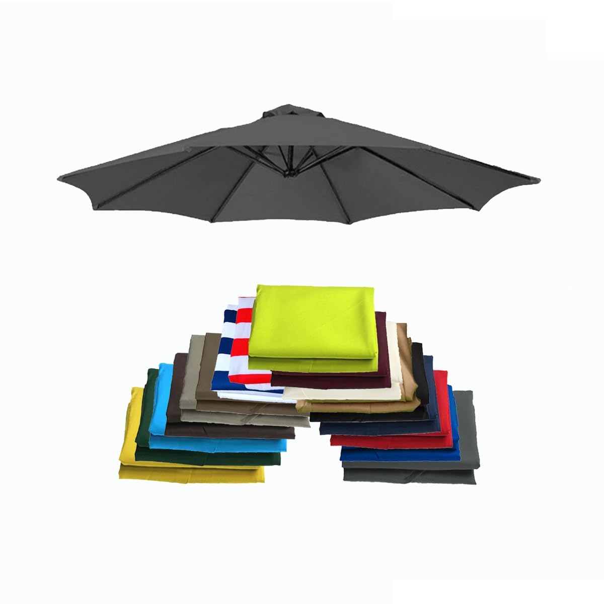 ALDNMBR 6.5ft 7.5ft 9ft 10ft Garden Parasol Replacement Canopy, 6 Ribs 8 Ribs Waterproof Uv Resistant Polyester Outdoor Patio Umbrella Top Cover Gray 2.7m/9FT-8Ribs