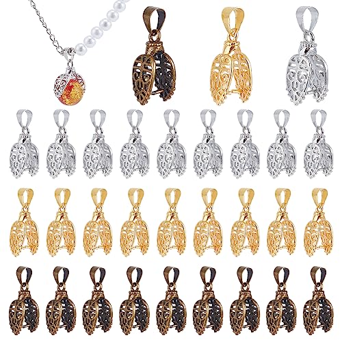 PH PandaHall Pinch Bails Hollow Curved 30 pcs 3 Colors Brass Bail Clip Clasp Tibetan Dangle Charm Bead Pendant Connector for DIY Necklace Jewelry Craft Platinum/Antique Bronze/Golden 24mm 1mm Pin