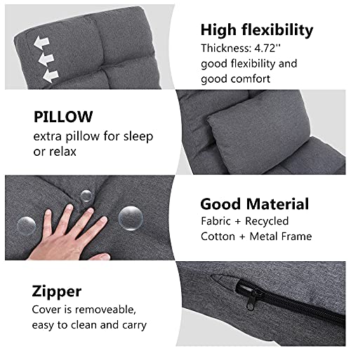 Floguor Chaise Lounge Indoor, 14-Position Floor Chair With Back Support For Adults Kids, Folding Lazy Sofa Chair Lounge Chair With A Padded Pillow For Living Room, Bedroom, For Gaming Reading 8823Gr #TOP4