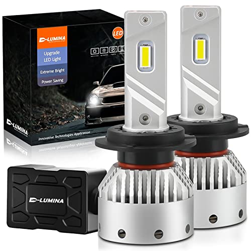 D-Lumina Ampoule H7 Led,100W 16000LM 6500K Blanc Froid,500% Luminosité Super Lumineux Angle de Faisceau Réglable à 360 Degrés Led H7 Anti Erreur Voiture Kit de Conversion IP68 étanche,2 Pièces Cover