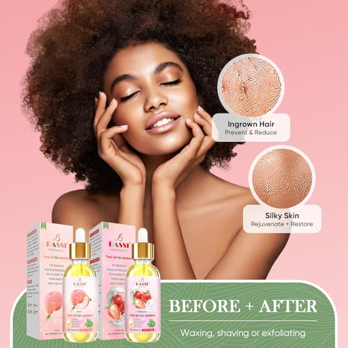 Image of Natural Yoni Oil for Women 4 Fl Oz (2 x 2 Fl Oz) - Peach Strawberry resh Feminine Care Oil - 2 PCS Vaginal Oil for Ingrown Hair with Vitamin E, Reduces Odor, Restores pH Balance and Wetness