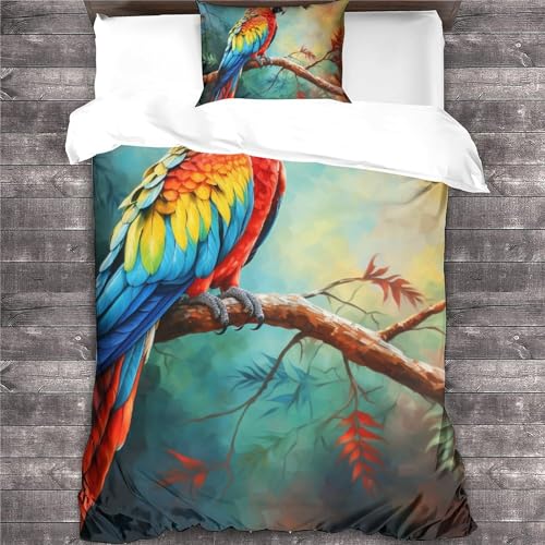Parure de lit perroquet 3D en microfibre avec housse de couette et taies - 4