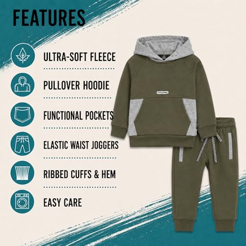 Image of Volcom Infant Toddler Baby Boys Joggers Set - 2 Piece Fleece Pullover Hoodie and Jogger Pants Activewear Set (Sizes: 12M-7)