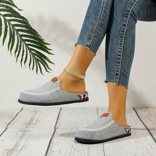 Unisex Gray Loafers for Men & Women – Slip-On Casual Shoes with Zigzag Stitching, Leather Collar Patch, and Spotted Heel Detail3