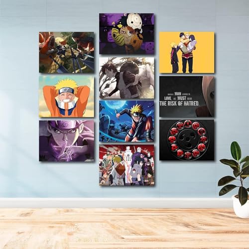 Image of ATEVON Naruto Wall Poster Set - Pack of 10 A4 Size 12x8 Inch Thick Prints for Anime Room Decor | Featuring Naruto Uzumaki, Sasuke Uchiha & More