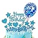 SunAurora Happy Birthday Cake Topper, Decorazione per Torta, Candeline Compleanno, Coriandoli Palloncino, Stelle Cuori Topper Torta, per Matrimonio Compleanno Baby Shower Party Decorazioni (Blu)