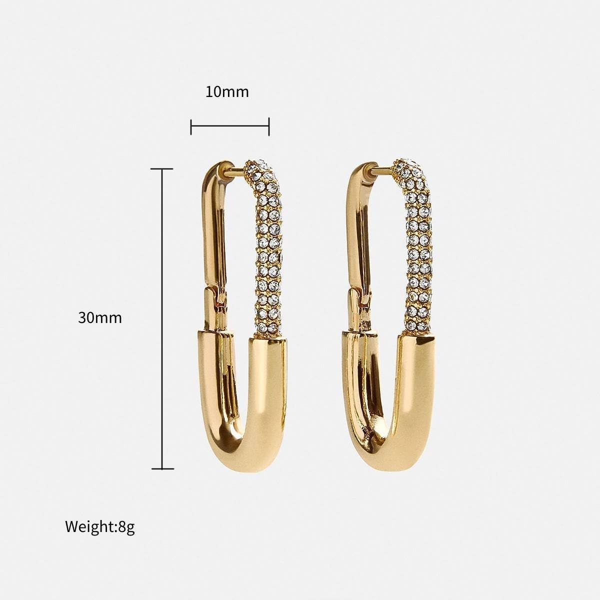 Trendy Long Safety Pin CZ Huggie Hoop Earring for Women Gold Plated Cubic Zirconia Paperclip Dangle Drop Chunky Stud Hoops Earrings Fashion Jewelry Gifts - Image 6