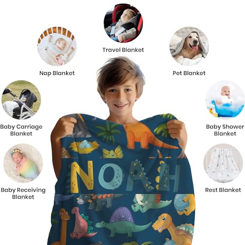 Image of Personalized Baby Blankets, Customized Easter Blanket for Kids, Personalized Dinosaur Baby Blanket with Name, Custom Easter Baby Blanket for Boys, Girl & Kids, Baby Boy Newborn Soft