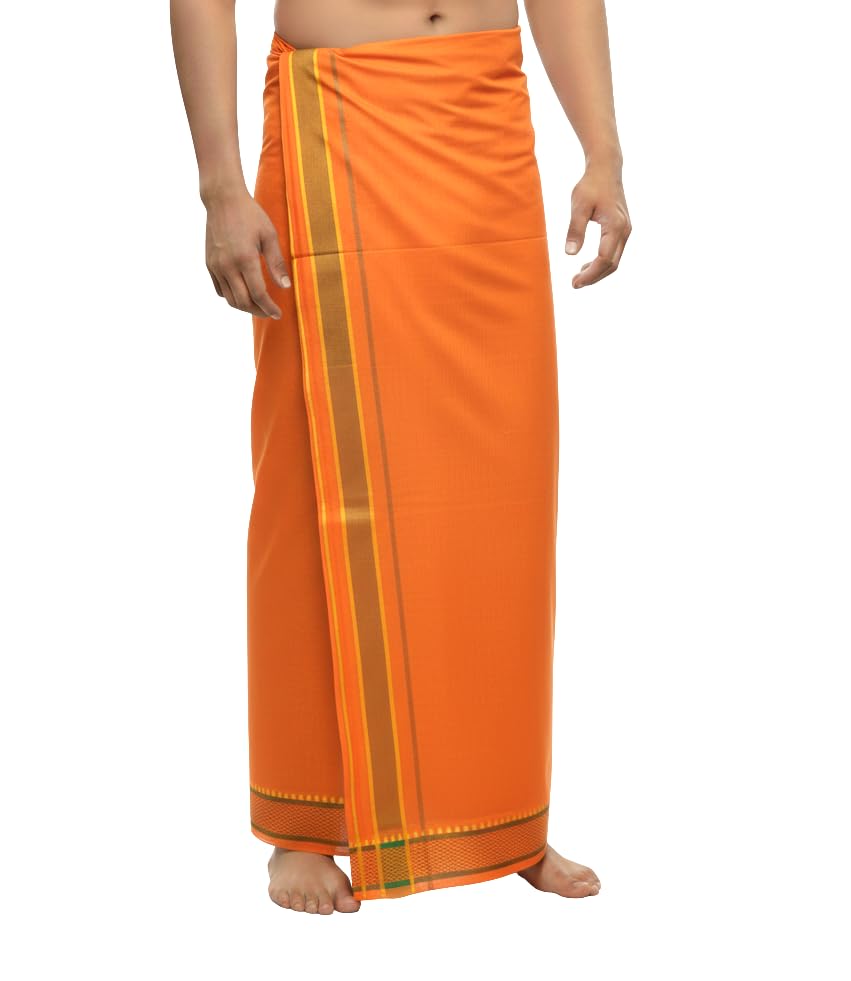 Hornbill Enterprises 100% Cotton Men's Single Dhoti -2 Mtrs/Mundus/Lungi Green Border Set 1-picture-25