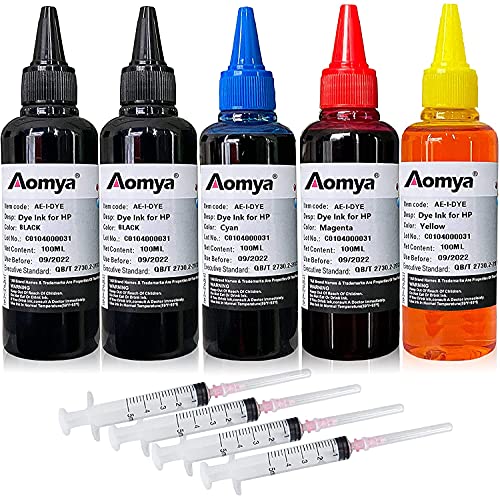 Aomya 500ml Kit de Recambio de Tinta para Impresora HP 61 60 62 63 950 951 564 920 901 951 301 302 303 304 305 307 Cartuchos Recargables CIS CISS System (2 Negro, 1 Cian, 1 Magenta, 1 Amarillo)