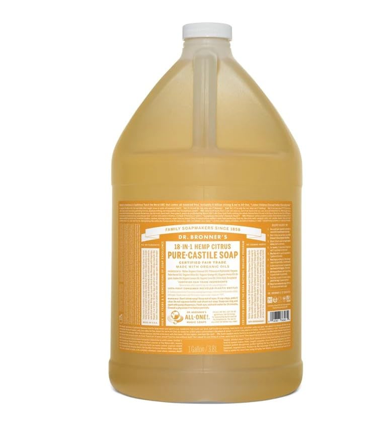 Dr. Bronners 18-IN-1 Naturseife | Zitrus Orange | Organic Flüssigseife | Vegan | Bio | Duschgel, Handseife, Shampoo und vieles mehr | Mit Bio Kokos-, Oliven- und Jojobaöl | 1 Gallone 3.800 ml