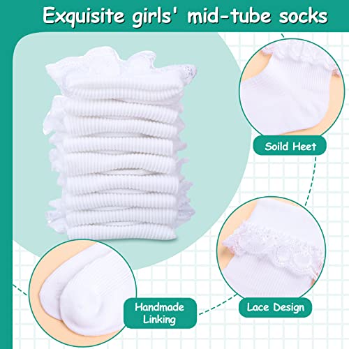 SATINIOR 6 Pairs 3 Pairs Girls Ruffle Socks White Ruffled Lace Crew Socks for Girls Baby Toddler Frilly Dress4